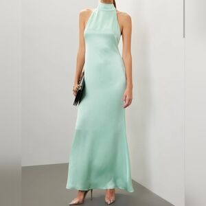 LAPOINTE Womens Satin Halter Maxi Gown, Seafoam Green Blue, Size 8, Retail $1490